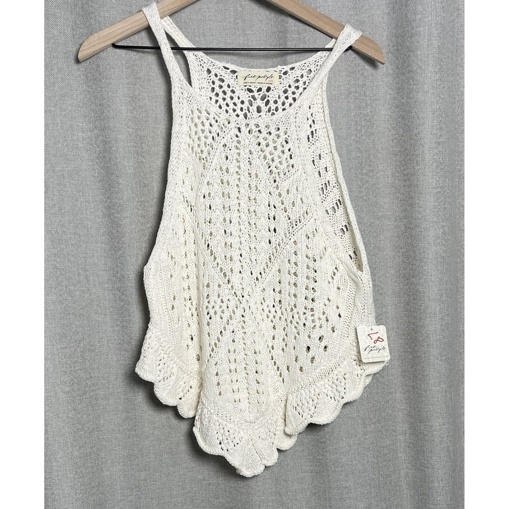 Free People Sea Song Tank XS NWT Ivory Crochet Knit Scalloped Hem Boho $98